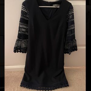 Navy dress with lace sleeves